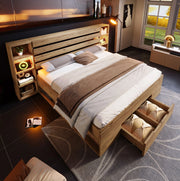 Letto matrimoniale 160x200 cm rovere con LED, USB-C, vano contenitore e cassetti