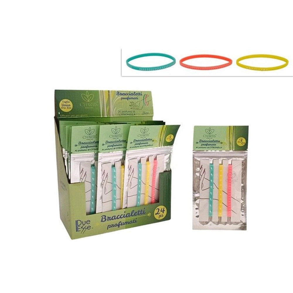 Trade Shop - Set 24pz Da 3 Braccialetti Profumati Alla Citronella ø6cm Colori Assortiti 671610a -