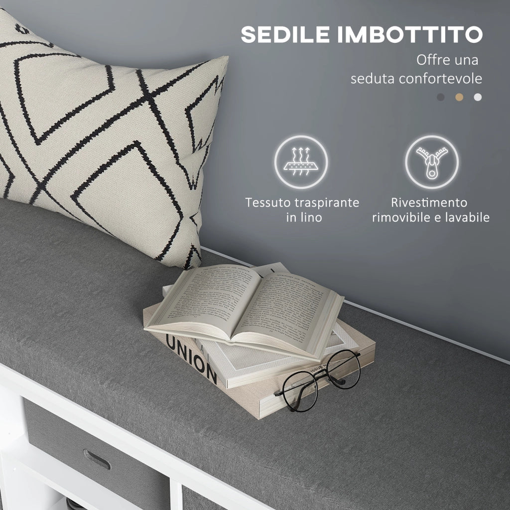 Panca Scarpiera con 3 Ripiani Regolabili e 2 Cassetti ¨C Zephmum ¨C Truciolato, Bianca e Grigia, 105x35x47 cm