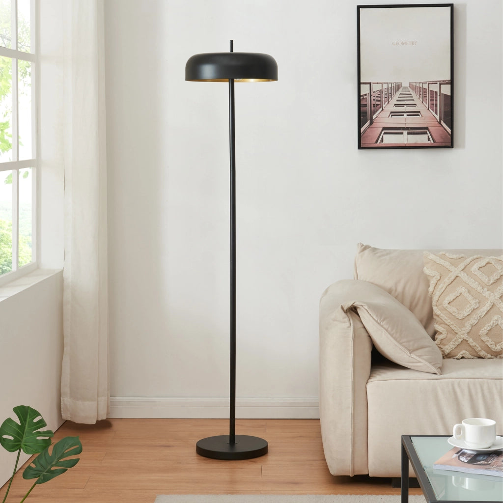 Lampada da Terra Barton con Paralume Tamburo Piatto - Metallo Nero lux.pro