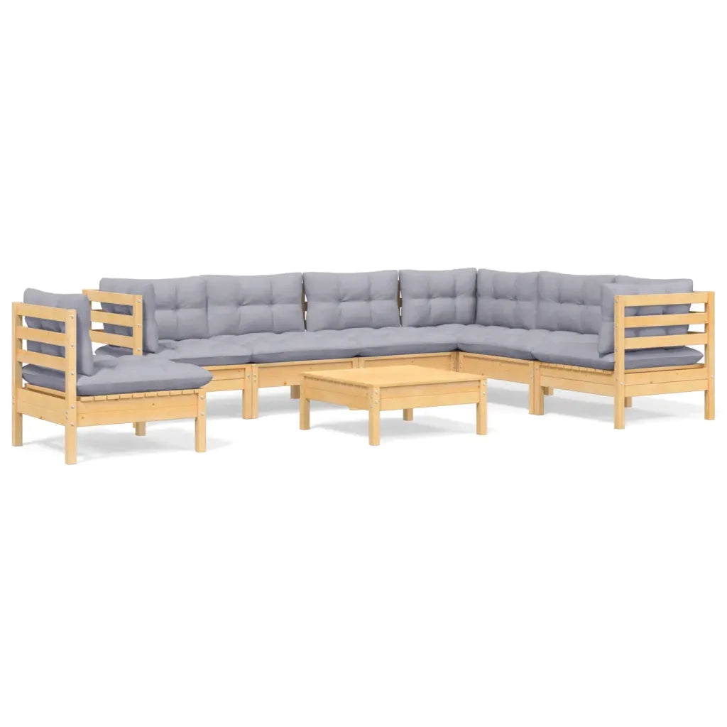 Set Divani da Giardino 8 pz con Cuscini Grigi Massello di Pino cod mxl 42491