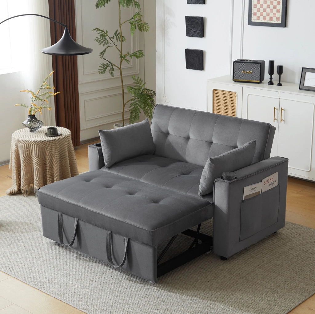 Divano letto 137x76.5x83 cm 3 in 1 con schienale a 3 posizioni in velluto grigio