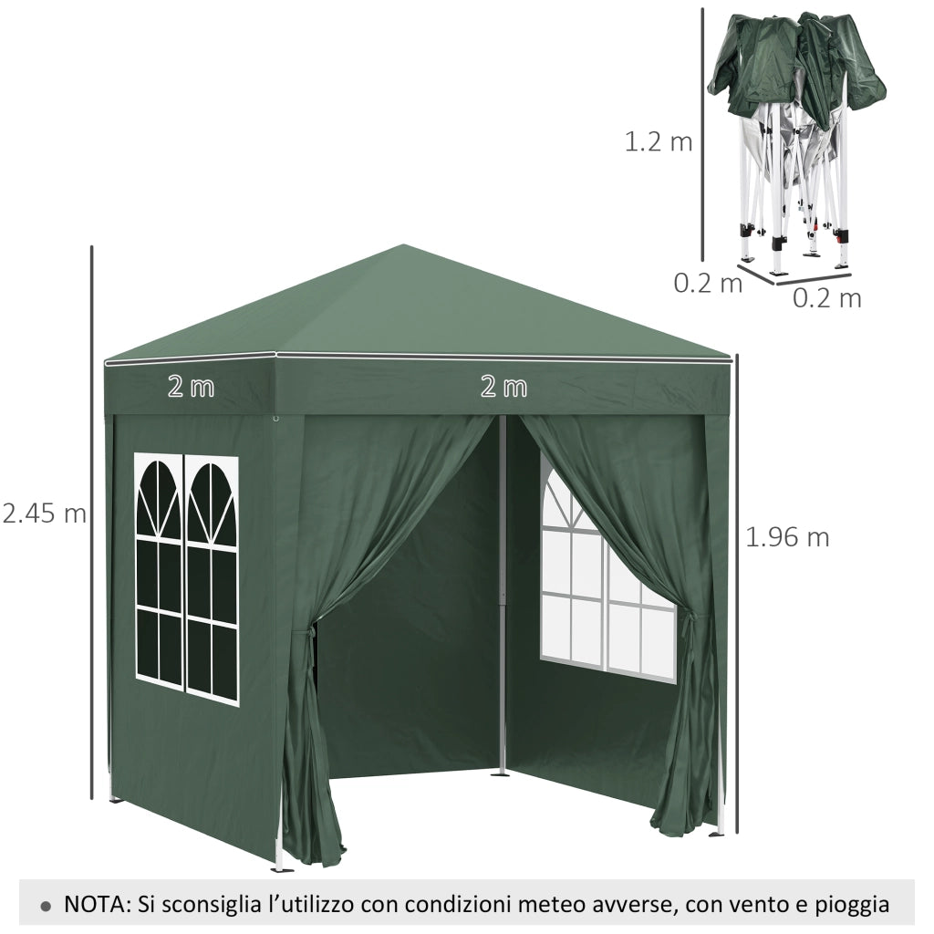 Gazebo pieghevole 2x2 m ¨C Xylo ¨C verde con 4 pareti laterali rimovibili, metallo e poliestere