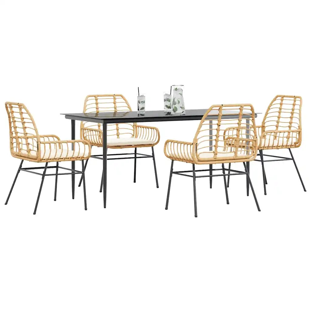 Set da Pranzo da Giardino 5pz | Set Salotto da Giardino con Cuscini Polyrattan Vetro