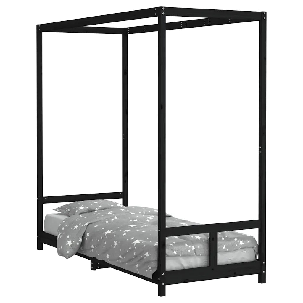 Giroletto per Bambini | Letto Infantile | Lettino Nero 80x200 cm in Legno Massello di Pino