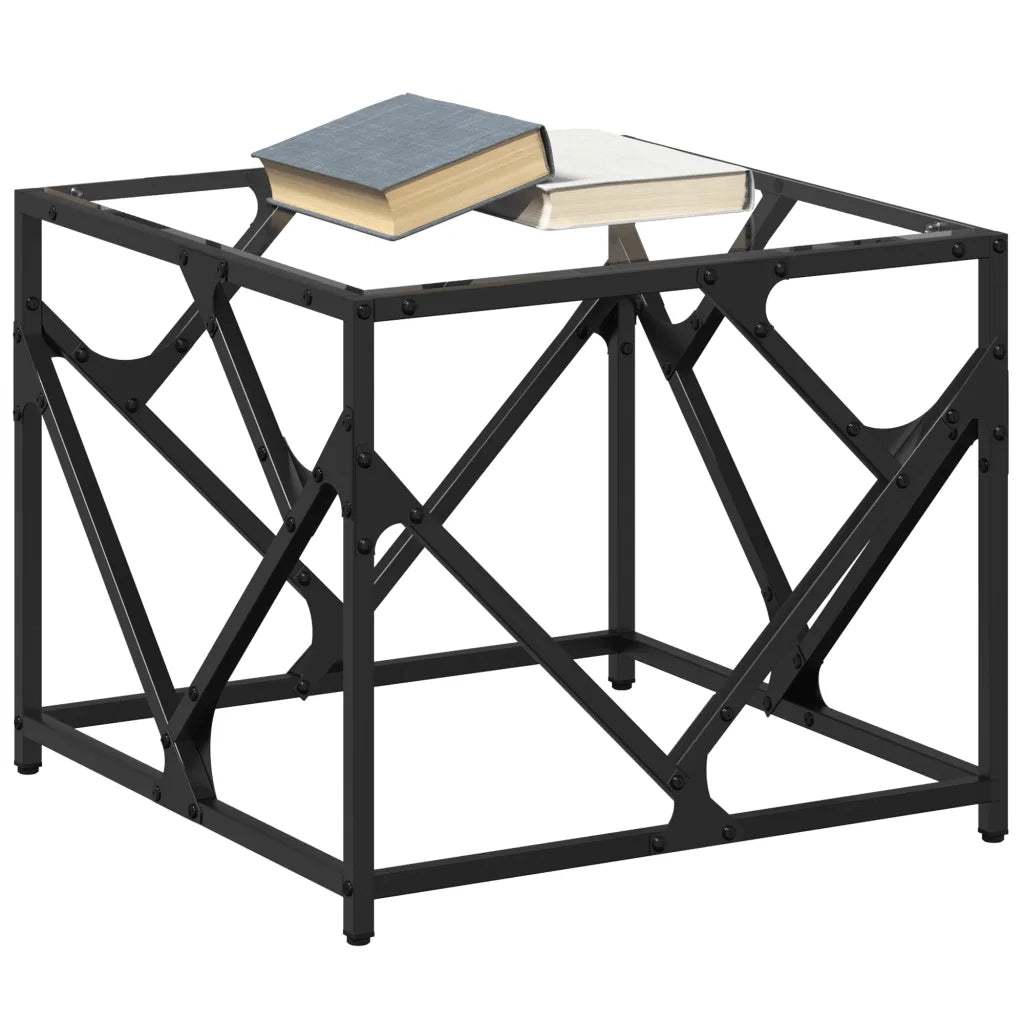 Tavolini con Piano in Vetro Trasparente 2 pz 50x50x41cm Acciaio 845992
