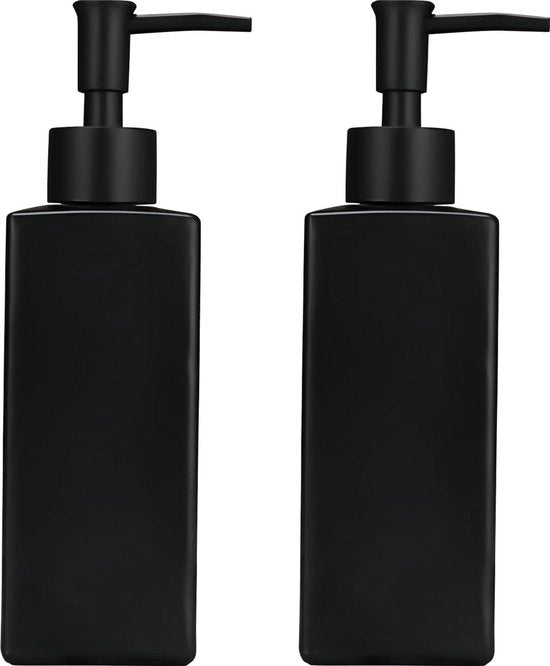 Dispensatore di sapone moderno in materiale nero con 2 pompe potenti - 350 ml - per cucina e bagno.