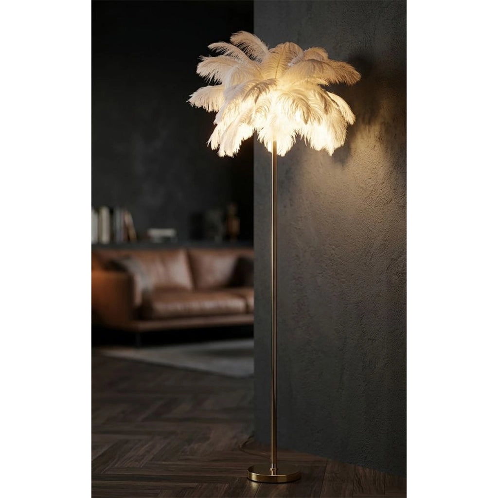 Lampada da Terra Piume 9, Bianco, Metallo, 55x55x160 cm