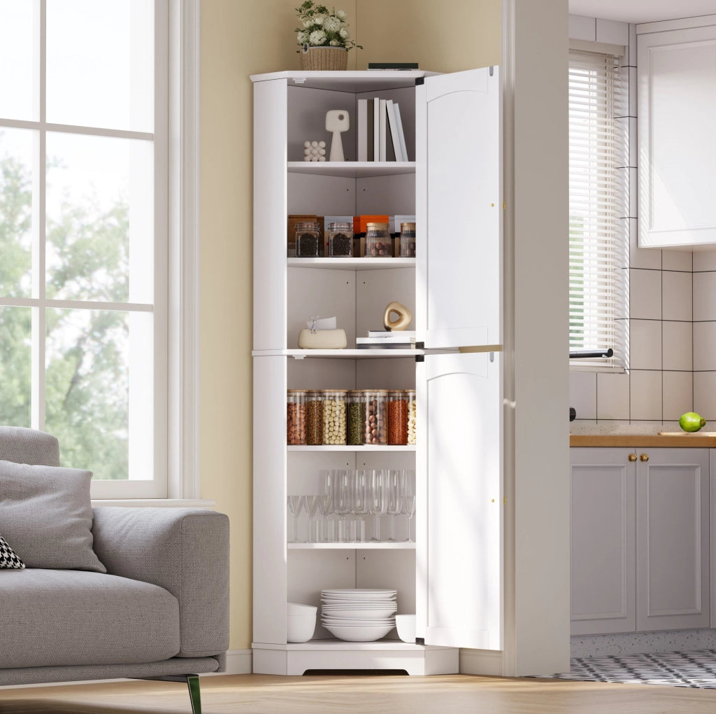 Mobile angolare con 2 ante e ripiani regolabili; 42 x 42 x 166 cm; bianco in MDF