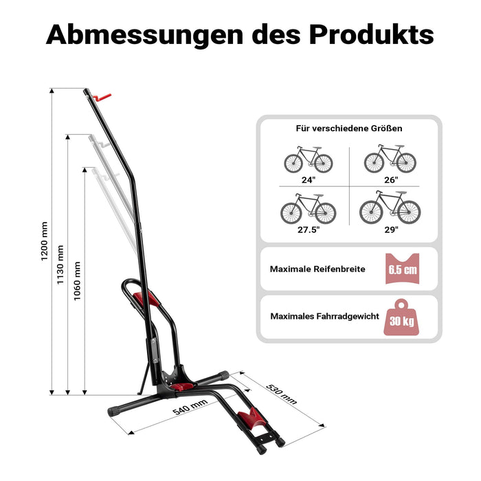 Portabici verticale autoportante, 53x11x120 cm, per biciclette 24-29"