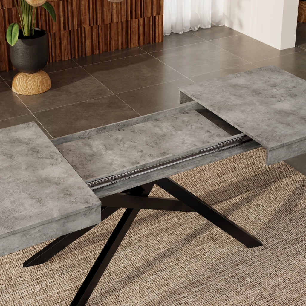 Tavolo da pranzo allungabile con piano da 93 mm, gambe incrociate, per sala da pranzo, cucina e soggiorno, grigio