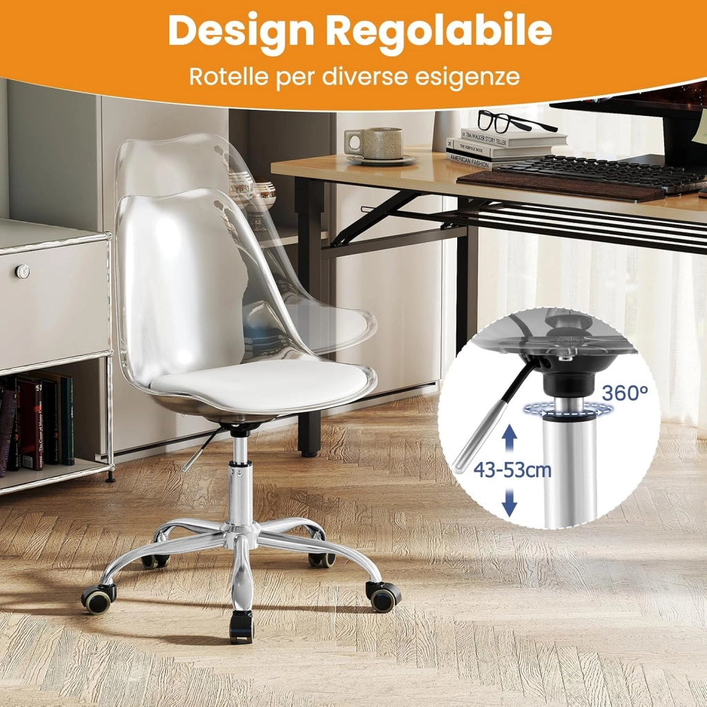 Sedia da Scrivania Ergonomica, Altezza Regolabile | Sedia da Ufficio Girevole, Seduta Imbottita, Sgabello senza Braccioli, con Ruote, Portata 150 kg, per Casa e Studio