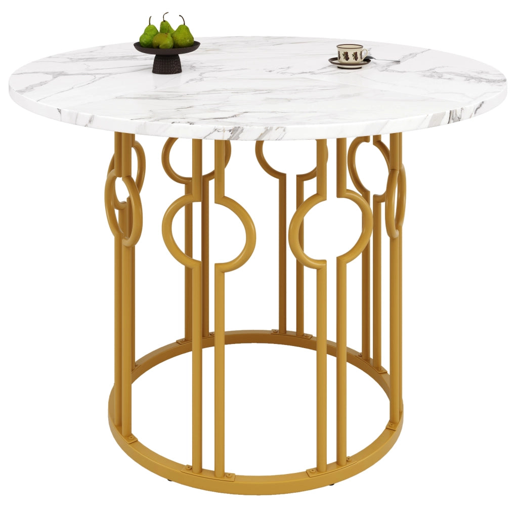 Tavolo da pranzo 100x100x76 cm con gambe regolabili; piano in MDF; oro e bianco