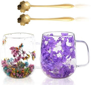 Set di bicchieri in vetro a doppia parete da 2 pezzi con fiori essiccati - 350 ml