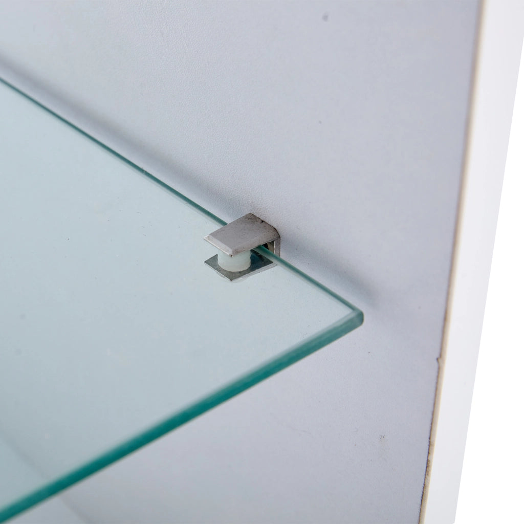 Tavolino da caffè 105x50x36 cm; con LED e spazio contenitivo; truciolare e vetro temperato; bianco e colore naturale