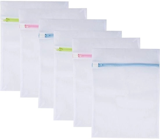 Set di waschette a rete 6 pz medio 40x30cm con chiusura colorata per lavaggio delicato, camicie, calze, reggiseni, sottovesti, lingerie, maglie, borse da viaggio