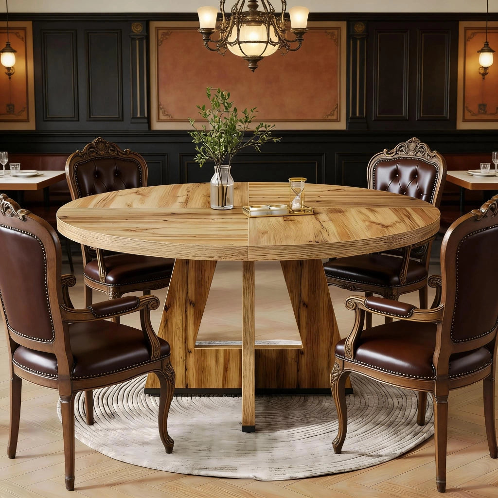 Tavolo da pranzo rotondo stile farmhouse Ø120 cm, in legno ingegnerizzato, colore naturale