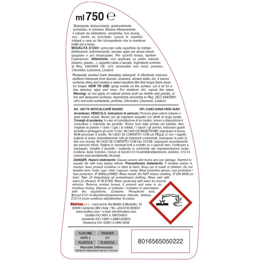 DETERGENTE DISINCROSTANTE ANTICALCARE BAGNO DI RHÜTTEN PROFUMO DI MAGNOLIA