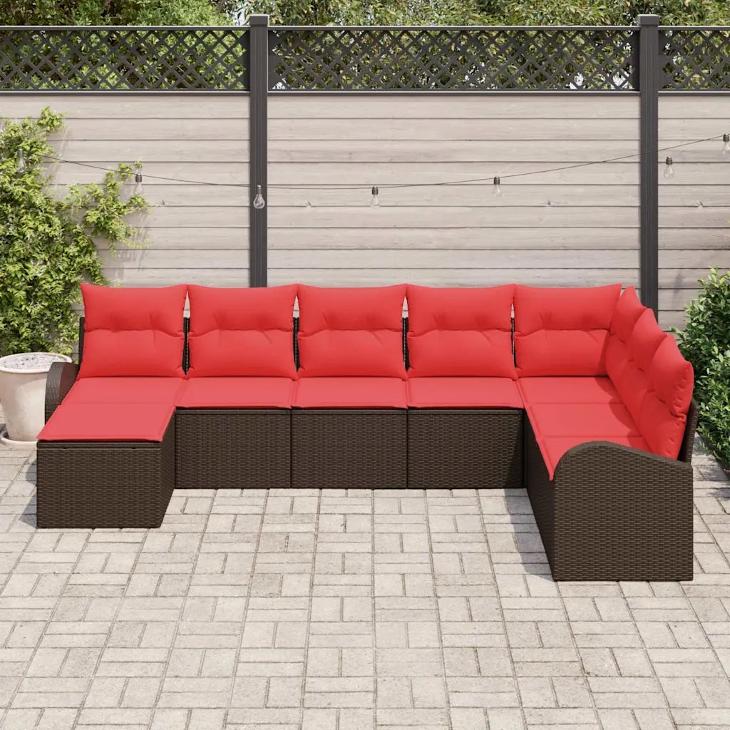 Set di divani con cuscino 8 pcs Marrone e Rosso polyrattan 3354833