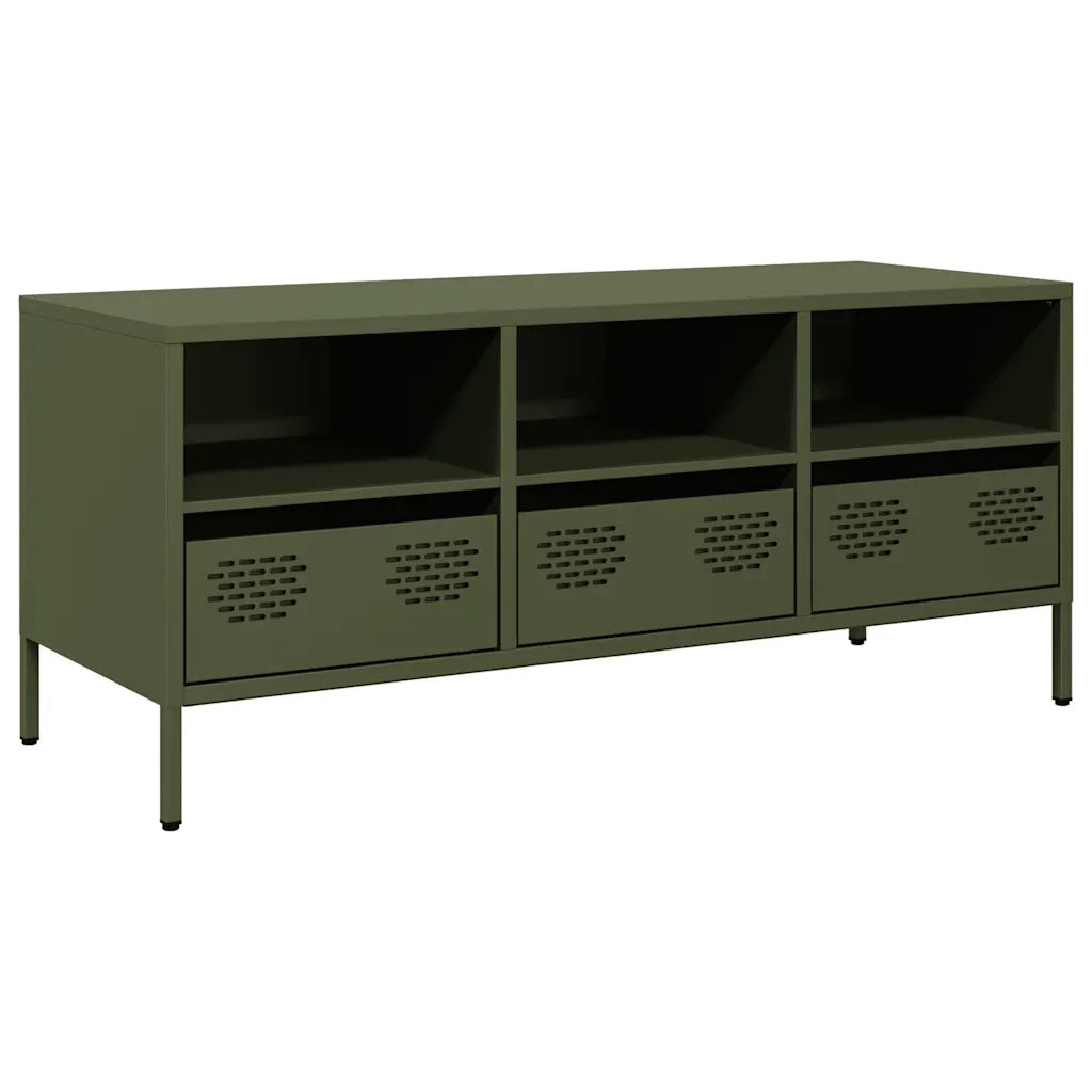 Mobile TV Verde Oliva 101,5x39x43,5cm Acciaio Laminato a Freddo