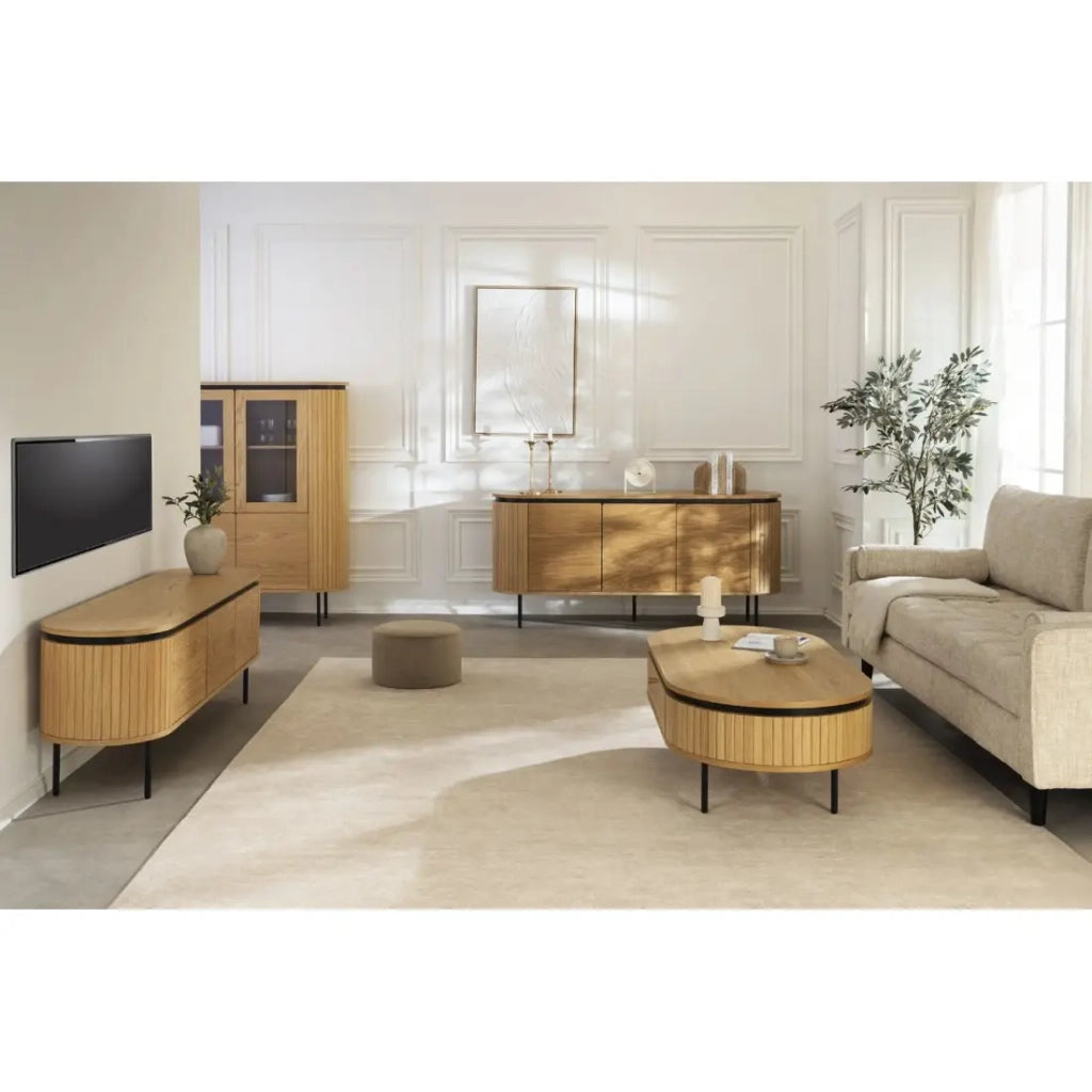 Tavolino basso SOREN 120 cm con 2 cassetti scorrevoli decoro quercia e nero