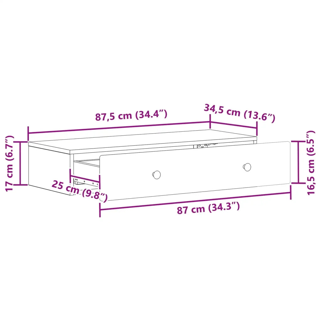 Tavolino da Parete Laterale Grigio Cemento 87,5 x 34,5 x 17 cm 899178