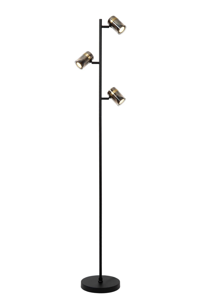 Lampada da terra UPTON 3 luci nero/oro vetro fumé Lucide