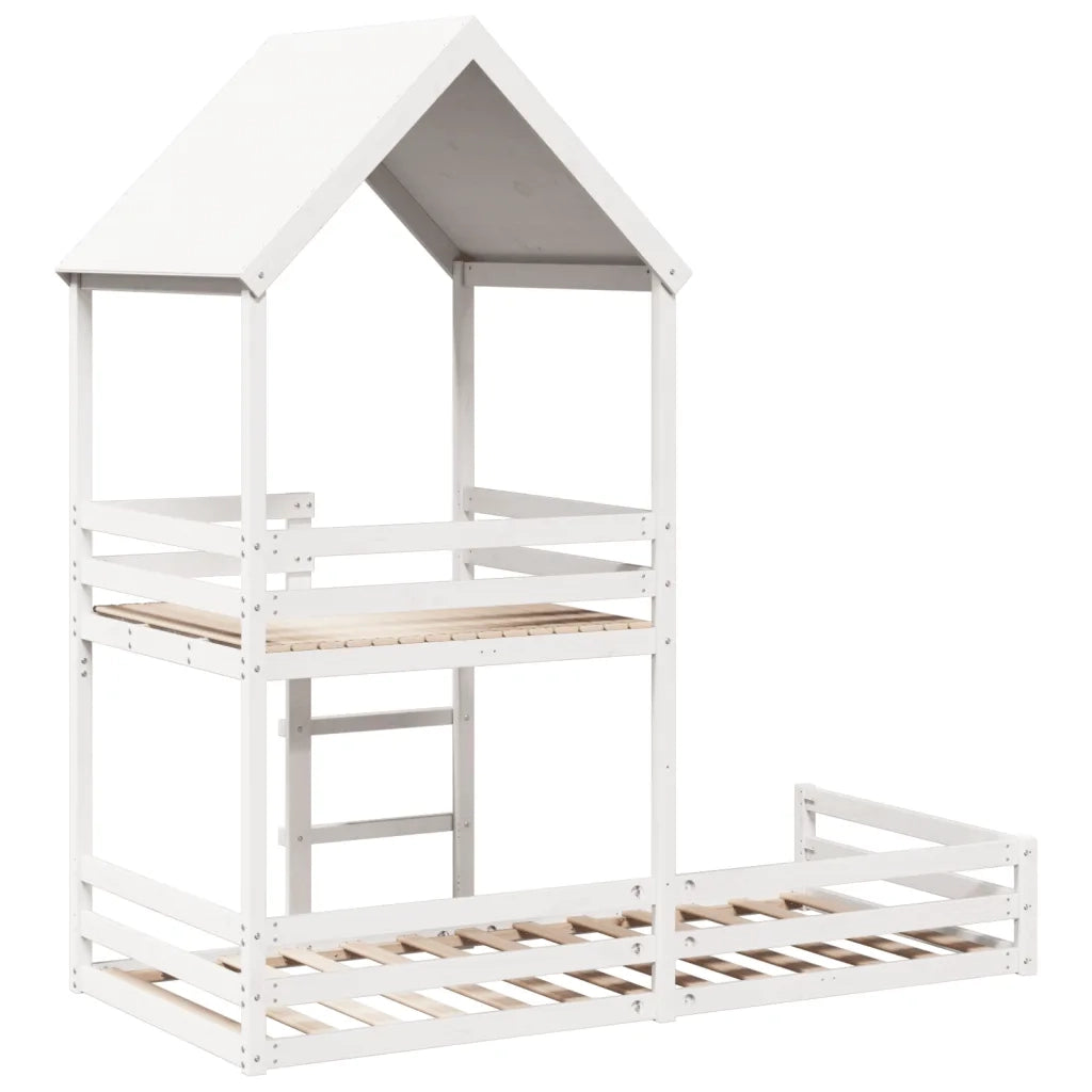 vidaXL Letto a Castello con Tetto Bianco 90x200 cm in Legno di Pino