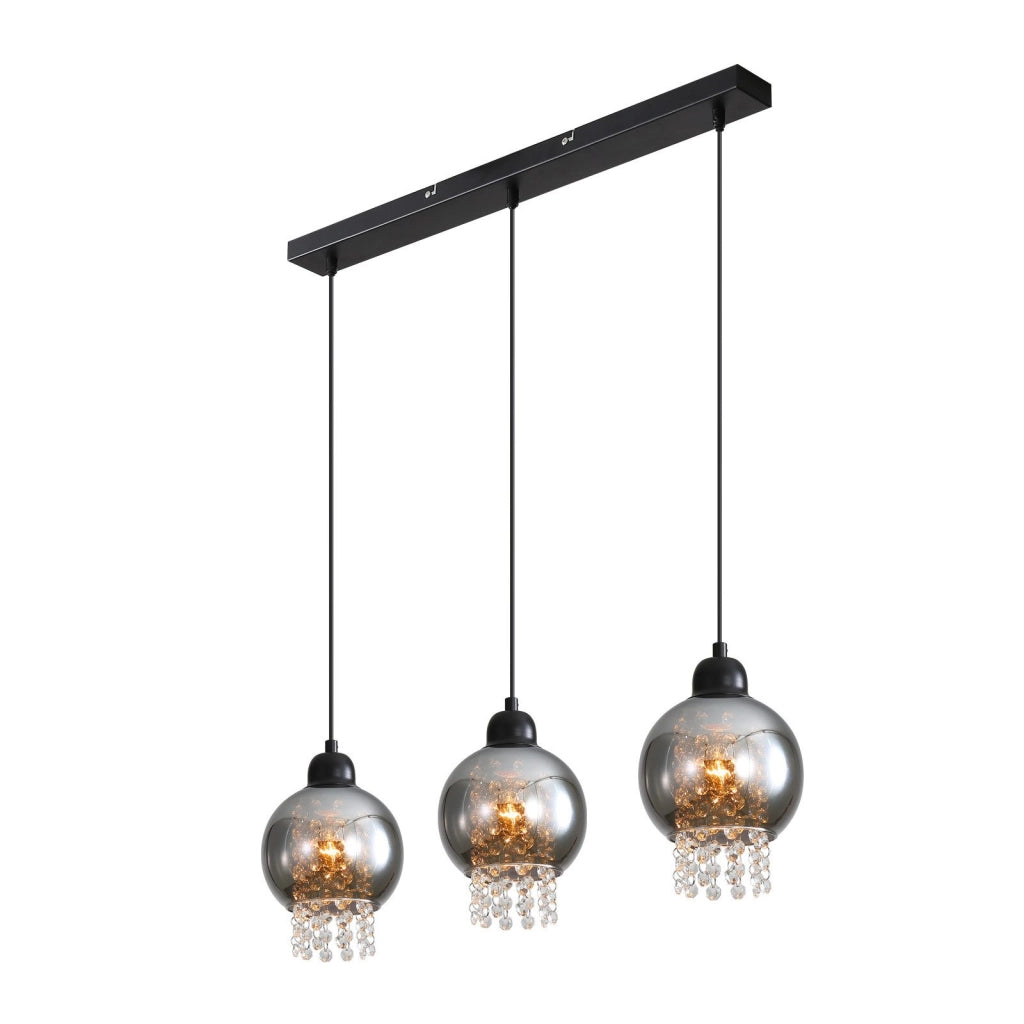 Lampada a sospensione ZMH per sala da pranzo 3 fiamme E27 cristallo Ruachgrau Lampada a sospensione per camera da letto