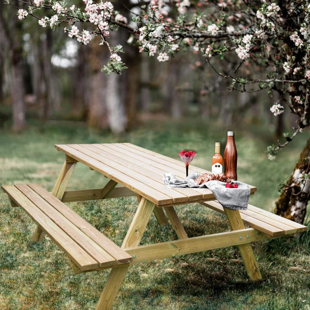 Tavolo da picnic in legno con 2 panche ? 180x70x71 cm ? Pino impregnato