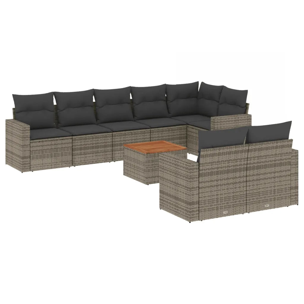 Set Divano da Giardino 9 pz con Cuscini Grigio in Polyrattan