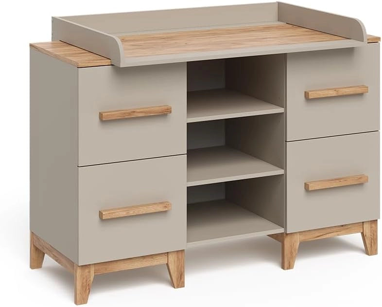 Fasciatoio Malia, Cashmere/Artigianale, 133 x 98 cm XL con 4 cassetti, con fasciatoio rimovibile per l'utilizzo come cassettiera