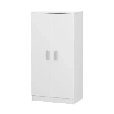 Mobile scarpiera H 108 cm  bianco in legno con 2 ante e 6 ripiani