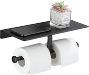 Toilette Papier Supporto senza Forare con Ospite per Telefono supporto per Rotoli WC doppio supporto per Rotoli di Toilette supporto per Rotoli di Toilette supporto per Parete per Bagno nero