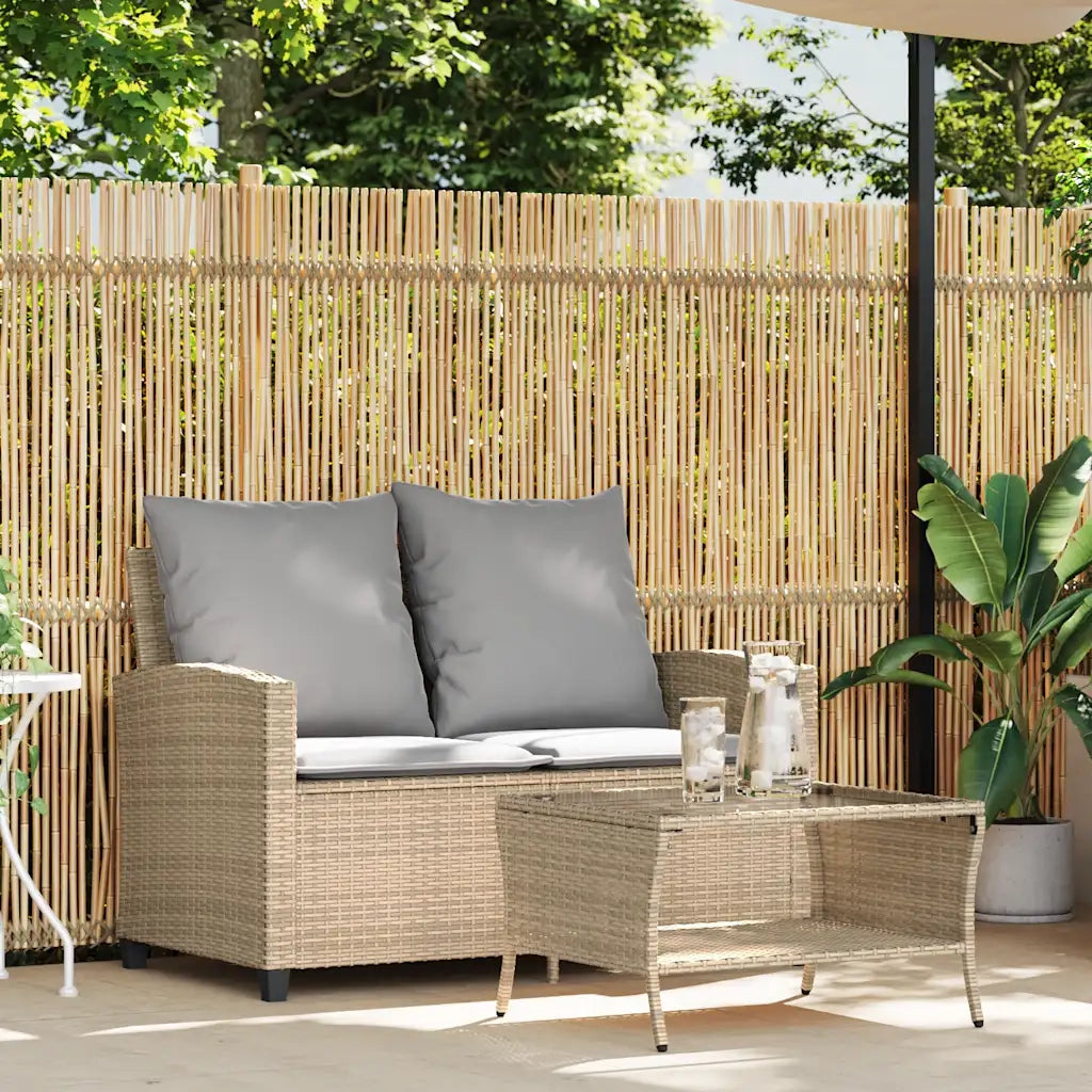 vidaXL Divano Giardino 2 Posti con Cuscini e Tavolo Beige Polyrattan