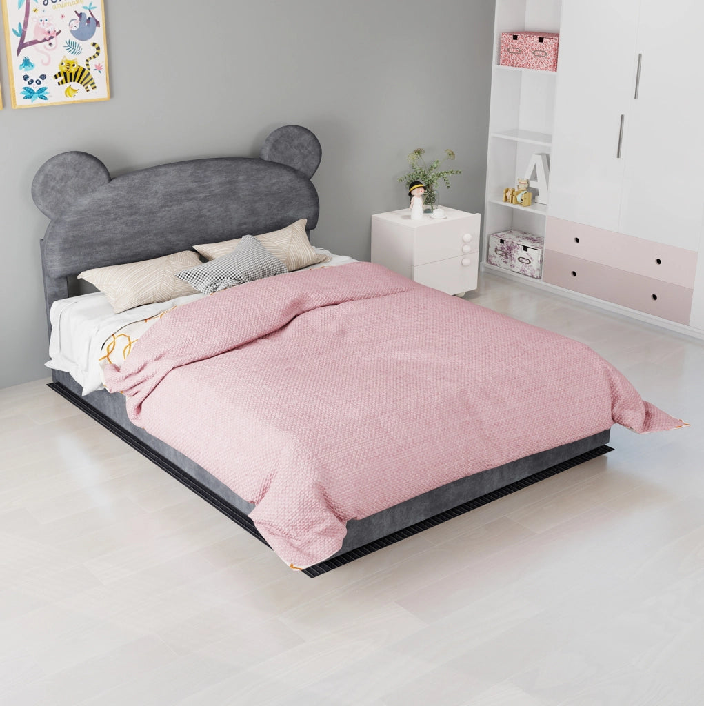 Letto per bambini con contenitore sollevabile e materasso 140x200 cm; velluto grigio