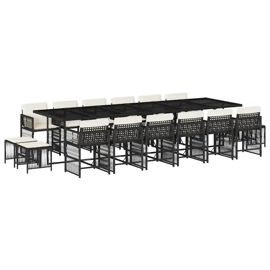 Set da Pranzo da Giardino 17 pz con Cuscini Nero in Polyrattan 3211722