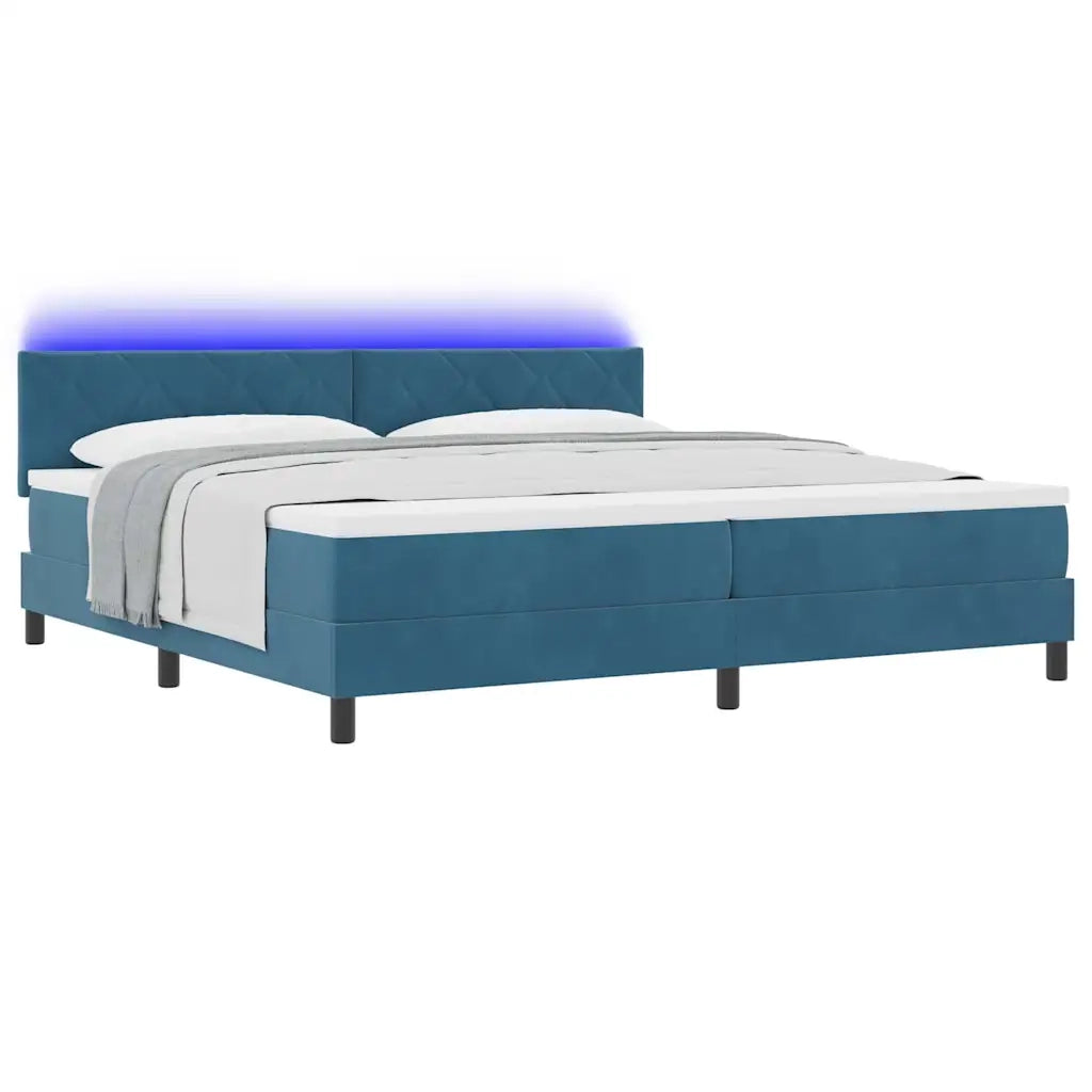 Letto a Sorgente LED con led Blu Scuro 200 x 200 cm Velluto