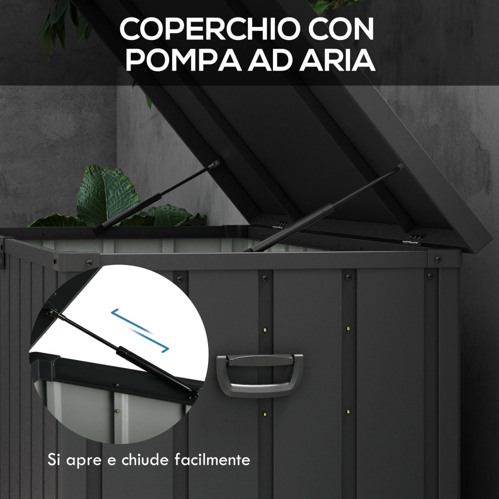 Panca Contenitore con Rotelle e Maniglie ¨C zephmum ¨C Grigio Scuro, Acciaio e PP, 125.5x61.5x70 cm