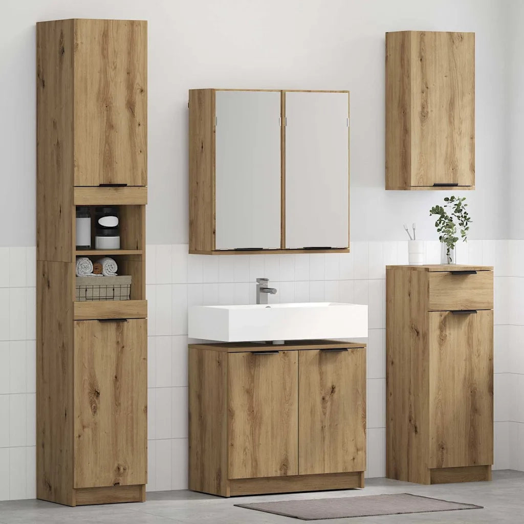 Set di Armadi da Bagno con lo scaffale 3 pcs Rovere artigianale