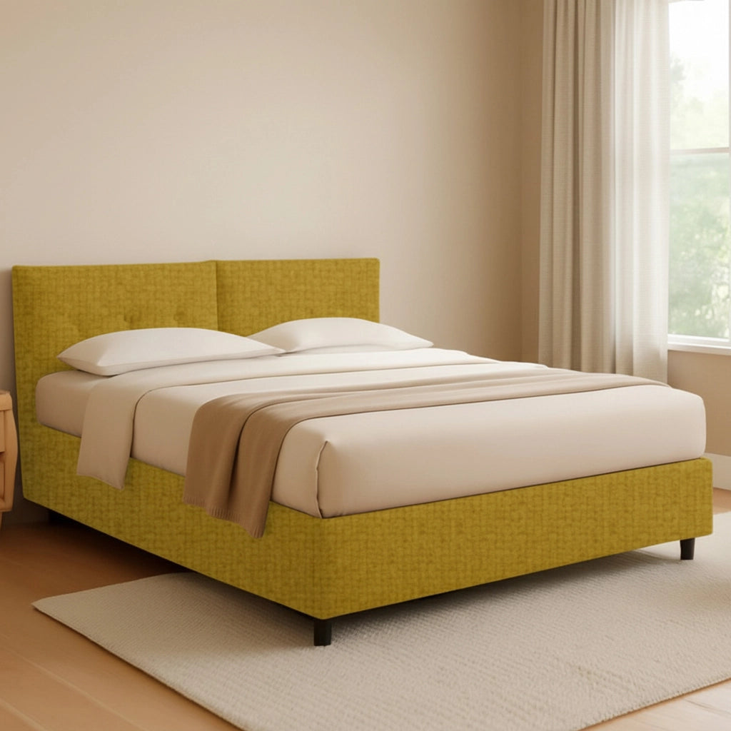 Leeds, Letto Piazza e Mezza Sfoderabile Made in Italy, Giallo Ocra
