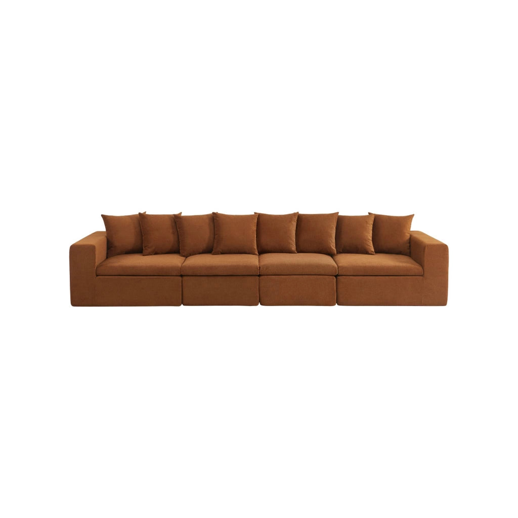 Divano modulare in tessuto ciniglia, 4 posti, terracotta