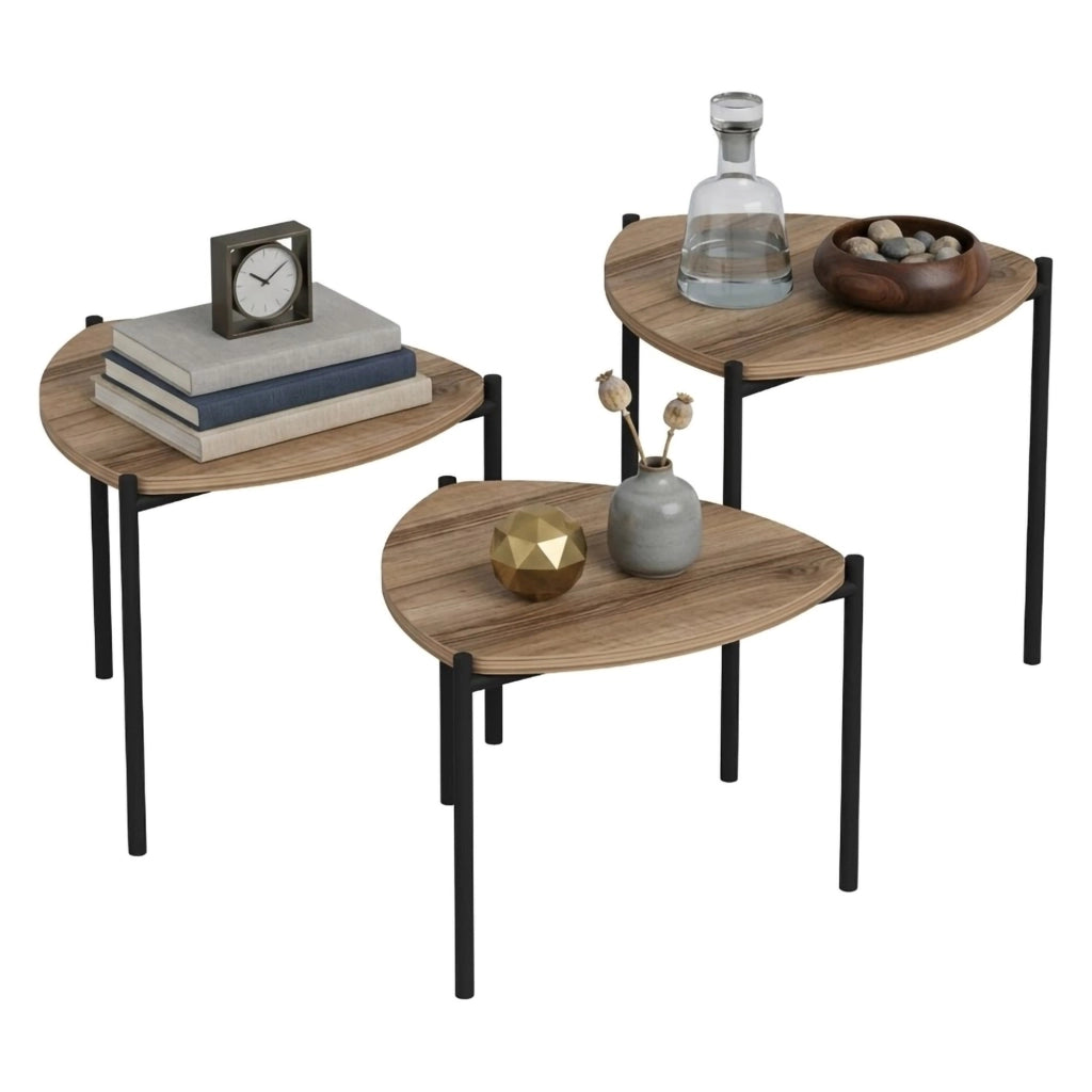 Carro, Tavolino da Salotto set 3 Pezzi, 45x45x45h cm Marrone Noce