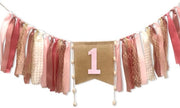 Decorazione per Sedia da Bambino - Bandiera di Compleanno per Bambini - Primo Compleanno - Festa per Bambini - Accessori per Foto - Sedia da Bambino Decorativa - Materiale di Alta Qualità Juta e Tessuto - Bandiera di Compleanno per Bambini