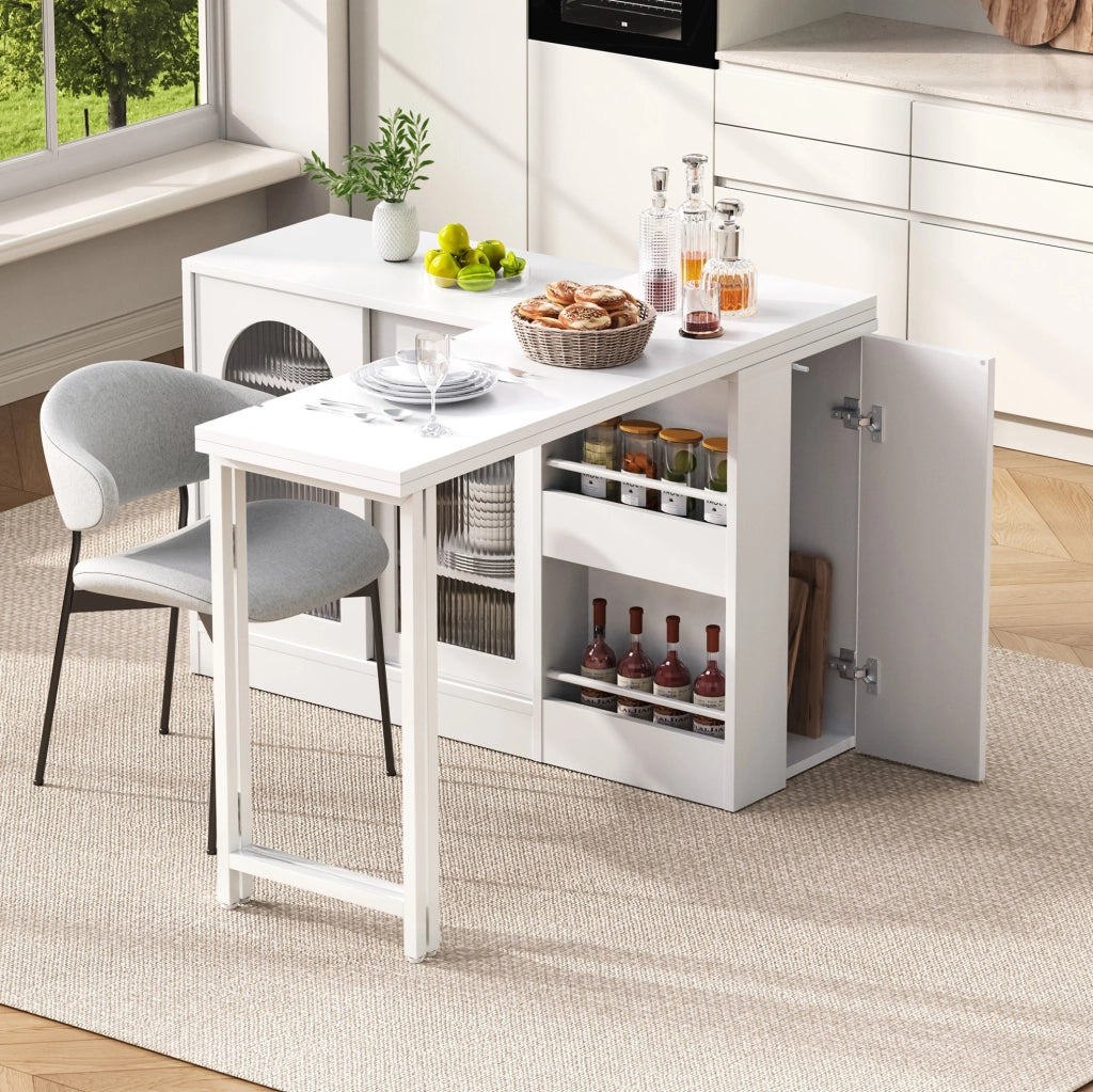 Bartisch 121.5x40x76.7 cm girevole 360° e allungabile in MDF bianco