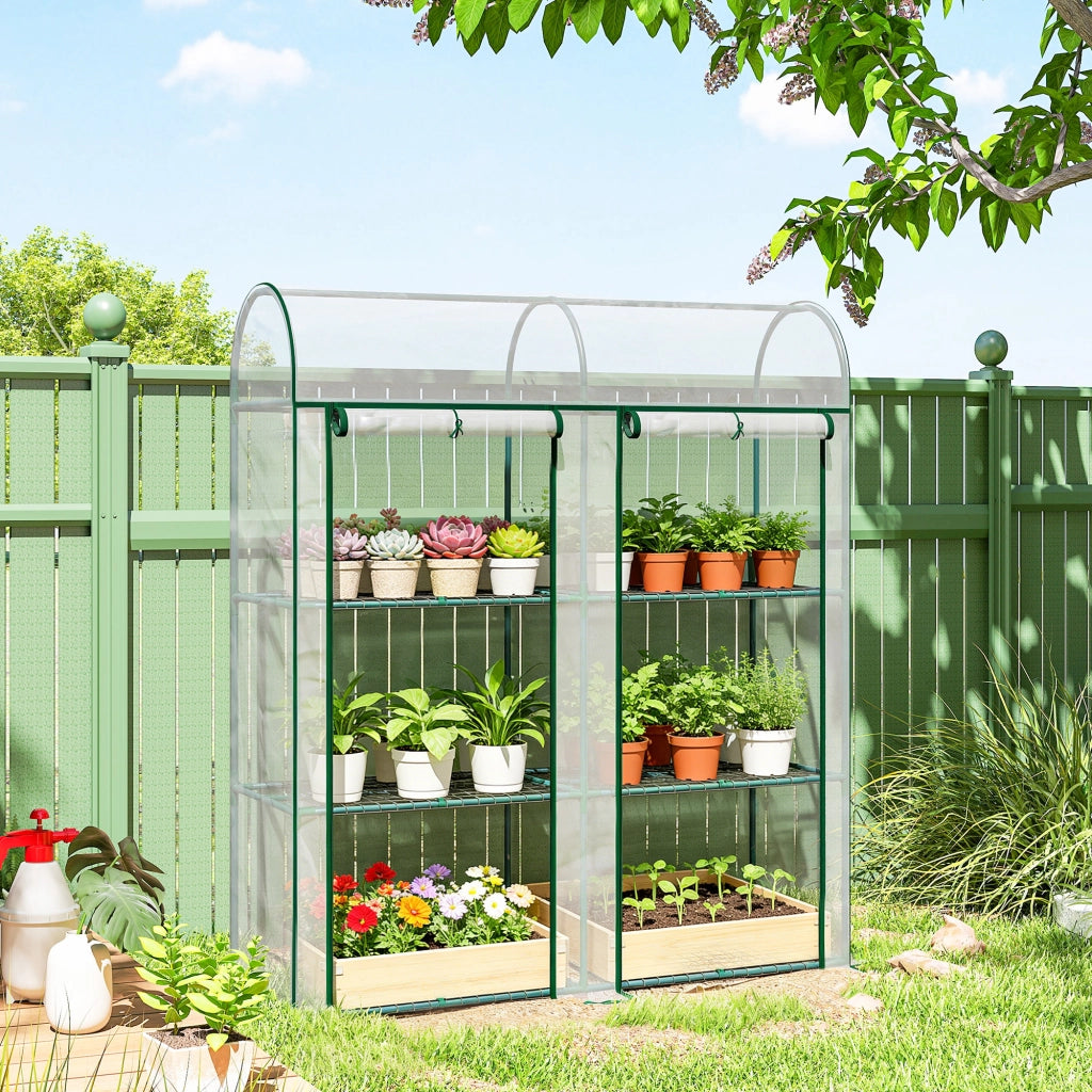 Serra da Giardino con Scaffali 3 Livelli ¨C zephmum ¨C Grigio Trasparente 2 Porte Scorrevole