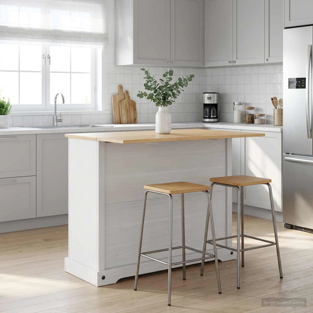 Set isola da cucina 2 pz Bianco e Cera di Miele Pino Massello 3425385