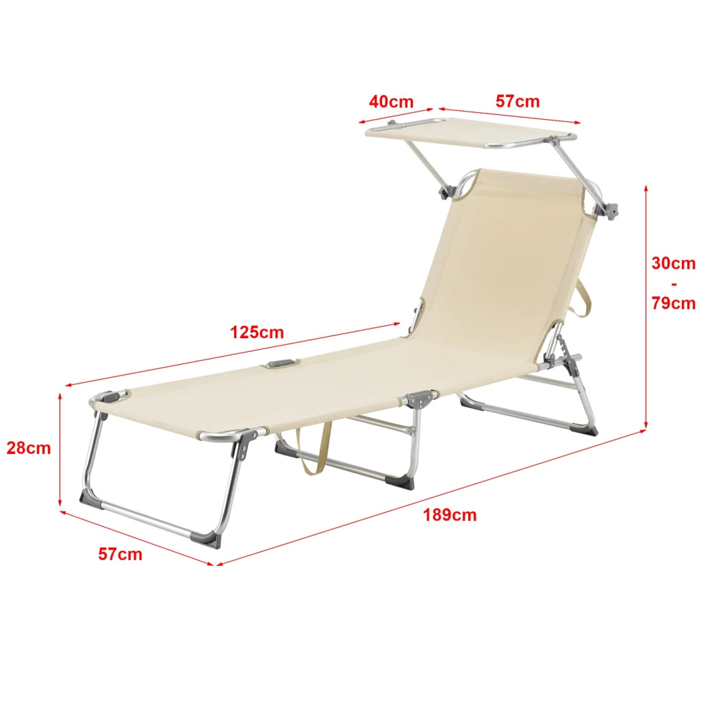 Lettino prendisole con parasole in alluminio argento opaco e poliestere beige 03_0006412