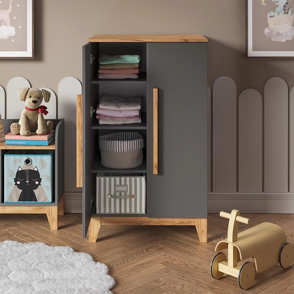 Armadio per bambini Malia, Grigio/Artisan, 70 x 120 cm, per la conservazione di abbigliamento per bambini e combinabile