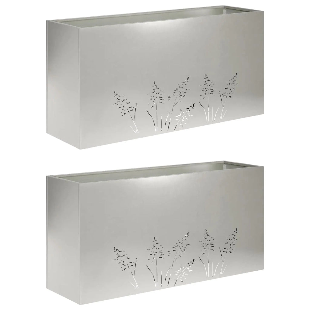Vaso da giardino 2 pz Argento 100 x 30 x 49 cm Acciaio Inox 8005871